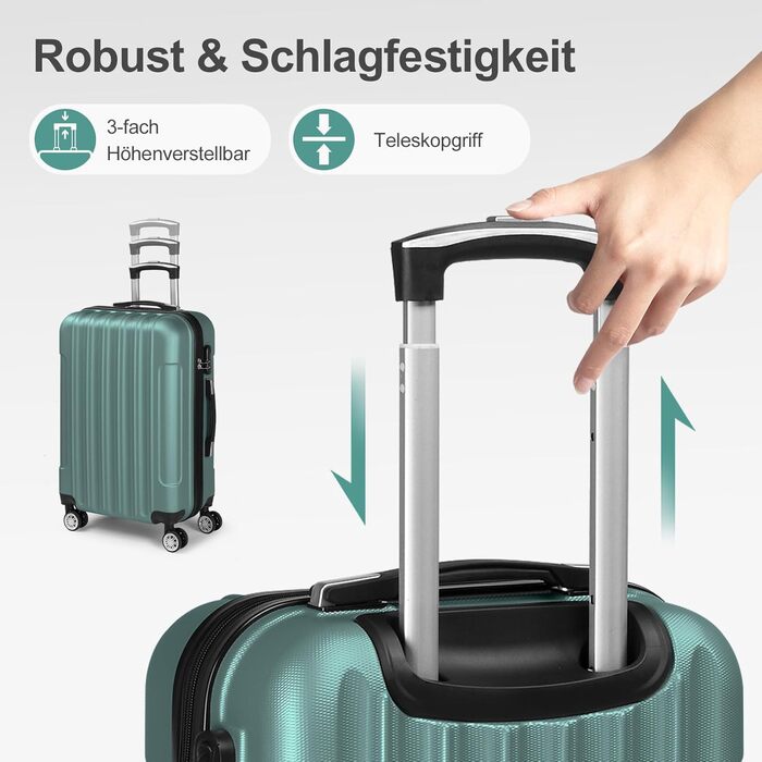 Набір валіз LEADZM 4 шт. з жорстким корпусом, ABS, з колесами, великі, для подорожей, з косметичкою (Турквіс, смужки)