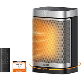 Електричний обігрівач Dreo з термостатом, 1500W, керамічний, тихий, з осциляцією, ECO-режим, таймер 12 годин, захист від перегріву та перекидання, срібний