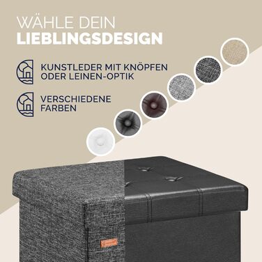 Пуф Casaria® з місцем для зберігання, білий, складний, з кришкою, штучна шкіра, м'який, 38x38 см, для спальні, вітальні, передпокою, білий (2, темно-сірий)