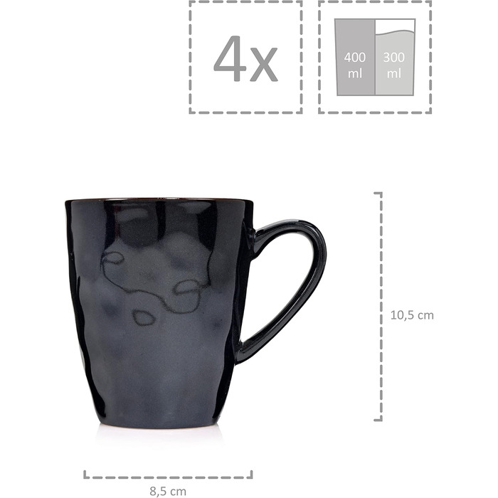 Набір кавових чашок SÄNGER Kopenhagen 8 шт., кавовий сервіс на 4 особи, чашки та блюдця, безпечні для миття в посудомийній машині, з кераміки, сірий колір з зеленою внутрішньою стінкою, 200 мл | PREMIUM COLLECTION