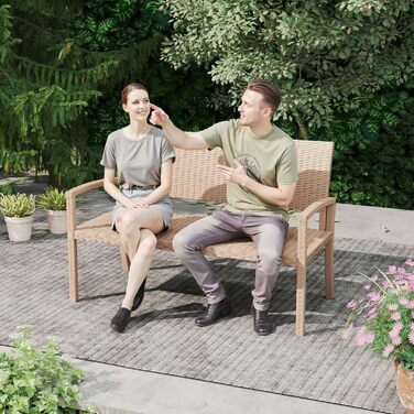 Садова лавка з поліротангу UDPATIO для тераси, балкону та саду, бежева (123x63x86 см, витримує до 320 кг)