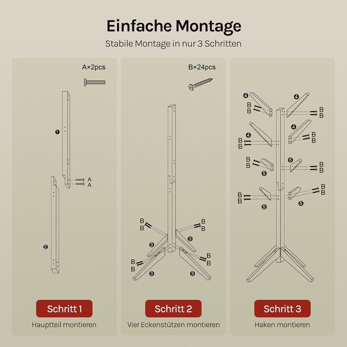 Вільхувана вішалка для одягу WOLTU з 8 гачками, дерев'яна, 180 см, білий+натуральний колір