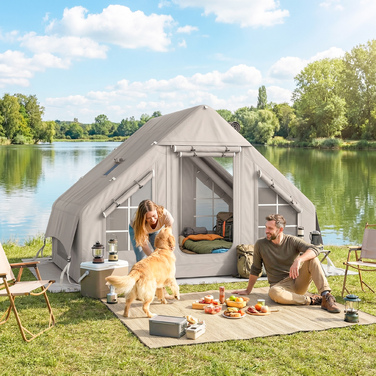 Надувний намет для 5-8 осіб зі швидким встановленням, водонепроникністю 5000 мм та захистом від вітру, з повітряним насосом, отвором для димоходу та вікном у даху