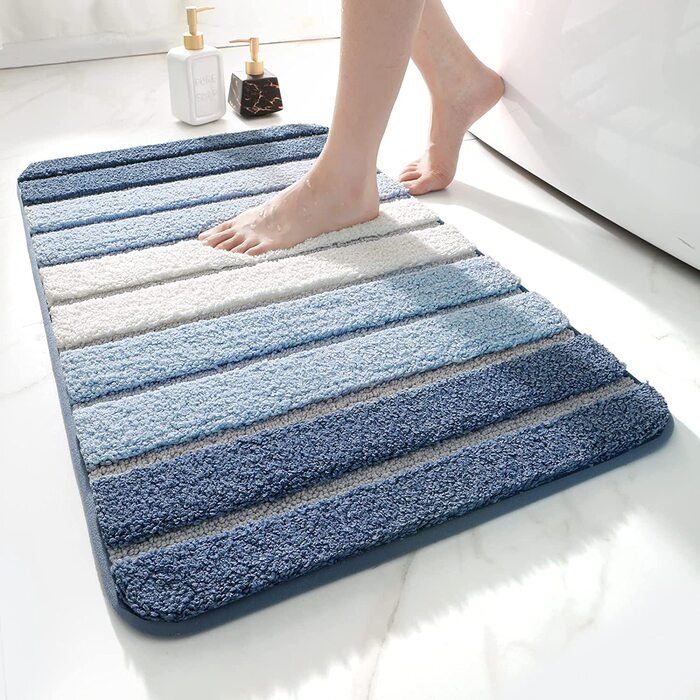 Нековзний килимок для ванної DEXI 50 х 80 см, м'який всмоктуючий килимок для ванної, придатний для машинного прання у ванній кімнаті, синій