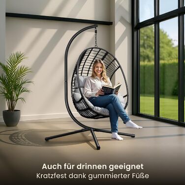 Крісло-гойдалка Swoods XXL з металевим каркасом – для дому та вулиці. Яйцеподібне крісло-гойдалка з подушкою, до 150 кг (темно-сірий, світло-сірий)
