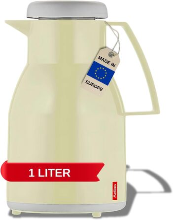 Термос Wash Thermoskanne 1L з подвійними стінками, 6 годин, підтримує гарячі та холодні напої, щільний кришка, придатний для миття в посудомийній машині, бежевий