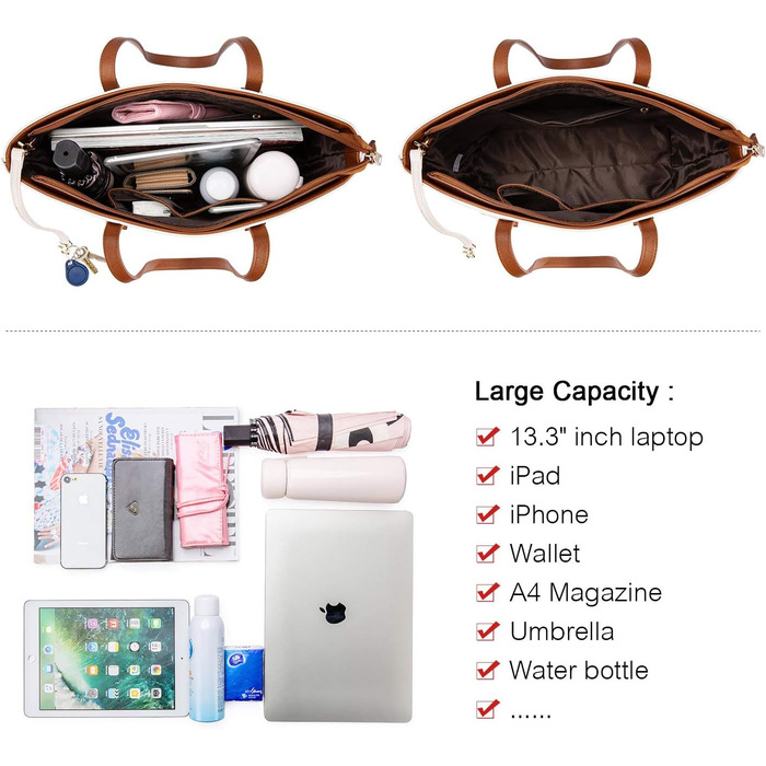 LOVEVOOK Набір сумок для жінок: 3 шт. (шоппер, сумка на плече, сумка з ручкою) для подорожей, роботи, покупок (бежевий+коричневий)