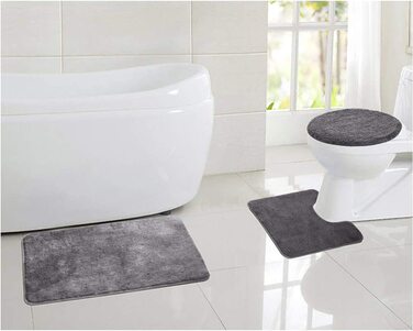 Набір килимків для ванної ELEOPTION (3 шт.): килимок для ванни, килимок для туалету, антиковзкий, м'який, швидковисихаючий (сірий)