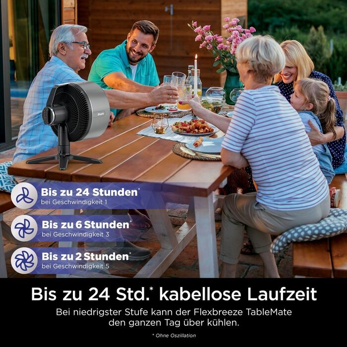 Портативний вентилятор з бризком Shark Flexbreeze TableMate, охолоджувач повітря, безшумний, для дому та вулиці, легкий, потік повітря до 20 м, з фільтром FA050EU