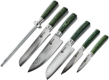 Набір ножів HexClad Essential, 6 предметів: японські леза з дамаської сталі, full tang, ручки з паккавуда