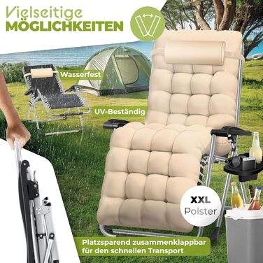 Розкішна лежанка KESSER® для саду: широка, складана, витримує 200 кг, з регульованою спинкою та подушкою для шиї