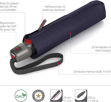 Складна парасолька Knirps T.200 Duomatic Відкривання-закривання Автоматичне Складне Штормонепроникне Вітрозахисне Темно-морське 98 см