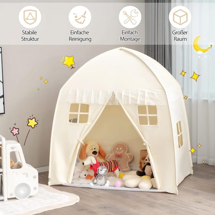 Дитячий ігровий будиночок GOPLUS XL, 143x100x155 см, з сумкою, килимком, дверцятами на блискавці та 4 вікнами, для 2-3 дітей від 3 років (Бежевий)