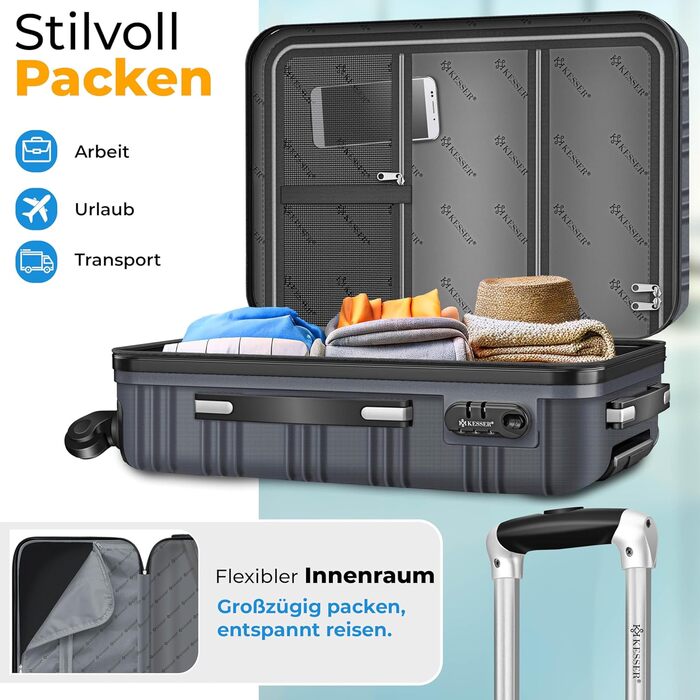 Валіза KESSER® з жорсткою оболонкою, вагова система та жетон для багажу | Чемодан-тележка, Rollkoffer з кодовим замком, 4 колеса, ABS, телескопічна ручка (75см – 120л)
