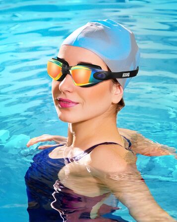 Окуляри для плавання Aegend, 2 шт. и Окуляри для плавання, без протікання, дорослі, чоловіки, жінки, підлітки 06 (сині дзеркальні лінзи та помаранчеві дзеркальні лінзи)