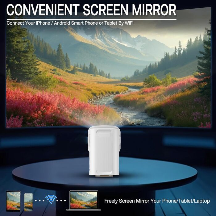 Портативний міні проєктор 4K з Wi-Fi та Android 11: підтримка 1080P Full HD, HDMI, для телефону/ПК/ноутбука, з вбудованим динаміком (HY260pro)