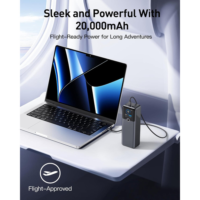 Powerbank для ноутбука 20000 mAh з 3 портами, 140W, Smart-дисплеєм, для подорожей, сумісний з iPhone, Samsung, MacBook, iPad