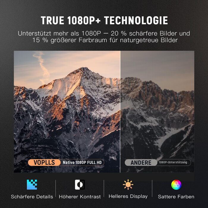 Проектор VOPLLS B-21000L 4K з автофокусом та корекцією трапецеїдальних спотворень, 28000 люмен, WiFi6, Bluetooth, Dolby Audio, Full HD 1080P, для дому та вулиці