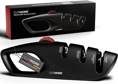 CUTMORE® Точилка для ножів Diamant - Оригінальна 5-в-1 для хлібних ножів, ножиць та ножів – Професійний прецизійний кут – Нековзна, проста, ефективна – Відома у спільноті Hobbykoch (ProSharp)