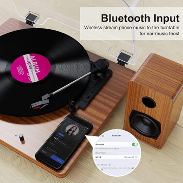 Вініловий програвач Bluetooth зі стереодинаміками та USB, RCA-вихід, дерев'яний корпус, грамофон для домашніх розваг