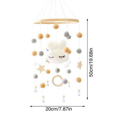 Дитячий мобіль Jooheli, дзвіночки для дівчаток, дерев'яні мобільні Дитячі з 3D-хмарами з повстяних кульок, мобільний дзвіночок для ліжок для маленьких дівчаток