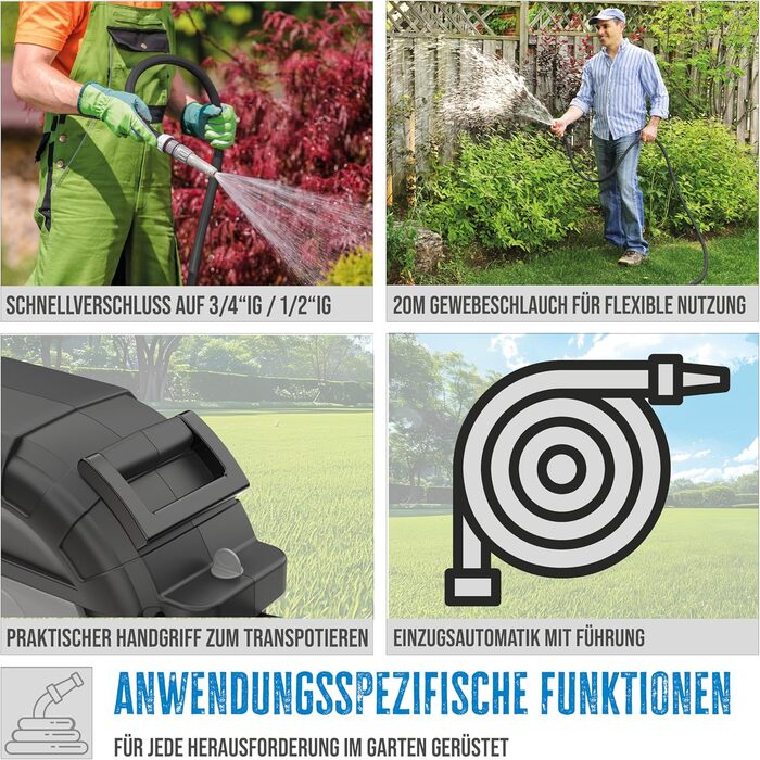 Güde Автоматичний шланг для поливу 20 м з кріпленням на стіну, поворотний 180°, з автоматичним змотуванням