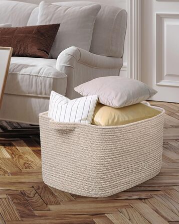 Складний кошик для білизни, 63L, з бавовни, плетений, з ручками, для ковдр, одягу, іграшок, 2 шт. (білий та коричневий)