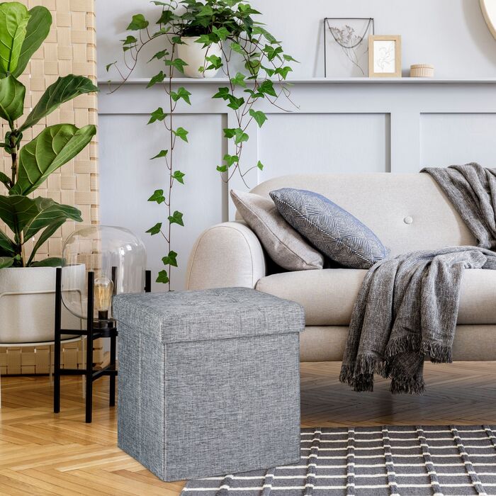 Relaxdays Складний табурет з місцем для зберігання, льон