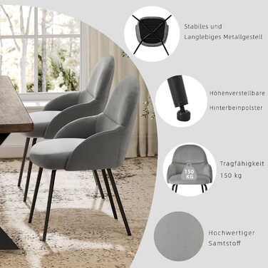 Набір обідніх стільців з підлокітниками - 6 шт. Ергономічні м'які стільці з металевим каркасом та льоновим покриттям, для кухні, вітальні, обідньої кімнати, бежеві