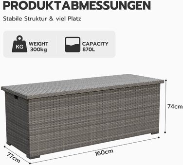 Водонепроникний садовий ящик Amopatio Gartenbox 650л з поліротангу для подушок, металевий ящик для зберігання з газліфтами для саду та балкону, сірий