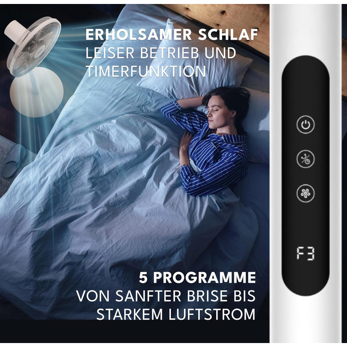 Підлоговий вентилятор LEBENLANG з пультом керування, LED-дисплеєм, 5 режимів, енергозбереження, осциляція, тиха робота, таймер, 60W, чорний