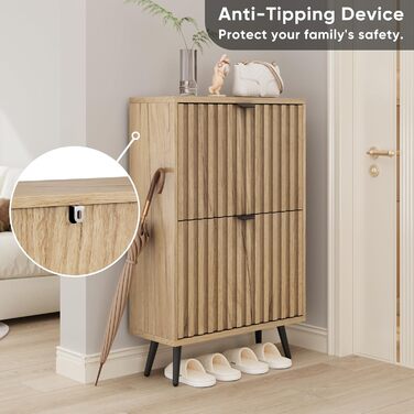 Шкаф для взуття Smuxee з 2 відкидними полицями, 60 см. Сірий шаф для взуття з рельєфним дизайном, незалежний органайзер для взуття для передпокою, коридору, вітальні або гардеробу.