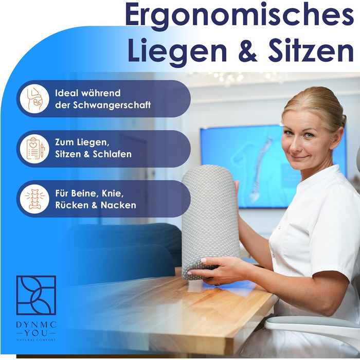 Подушка між колінами DYNMC для сну на боці, ортопедична подушка-півмісяць для ніг та розслаблення, сіро-біла в клітинку