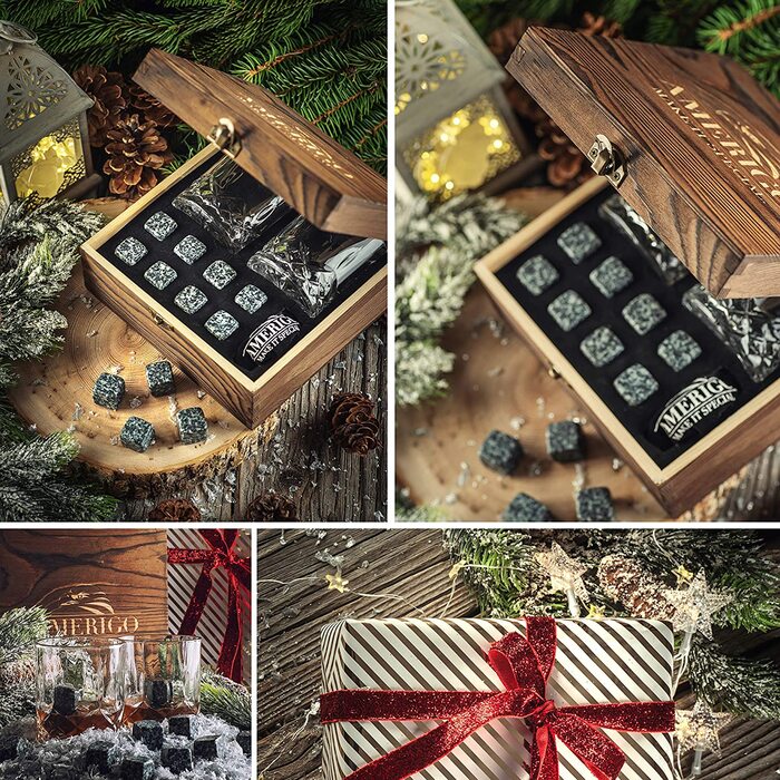 Розкішний подарунковий набір з камінням для віскі-Будьте різними у виборі подарунків-розкішна дерев'яна коробка ручної роботи з 2 келихами для віскі -