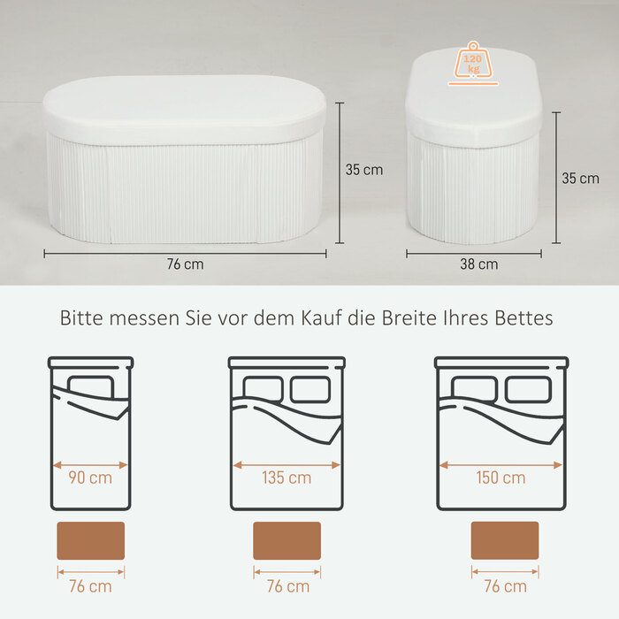 Зручна банкетка з місцем для зберігання, розкладна, оббивка з ефектом оксамиту для вітальні, 76 x 38 x 35 см, кремового кольору