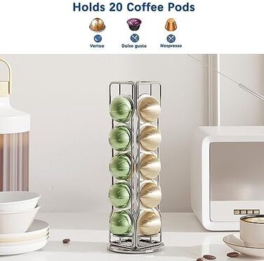 Тримач для капсул Nespresso Vertuo Sevenline – 20 капсул, обертається на 360°, срібний