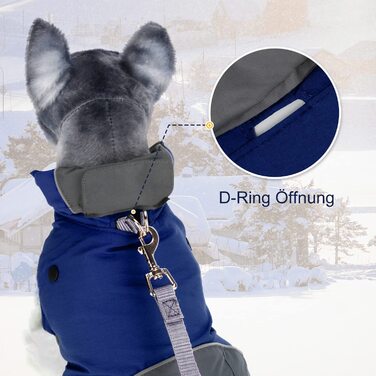 Зимова куртка для собак PETTLOFT, Світловідбиваюча водонепроникна зимова куртка для собак вітрозахисна тепла флісова куртка для активного відпочинку зимова куртка для собак зі знімною флісовою підкладкою (XL, темно-синій) XL темно-синя флісова куртка