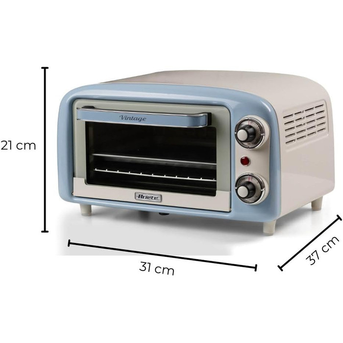 Міні-піч Ariete 3919 Vintage: 10 л, гриль, таймер, 230°C, подвійне скло, нержавіюча сталь, зелений (блакитний)