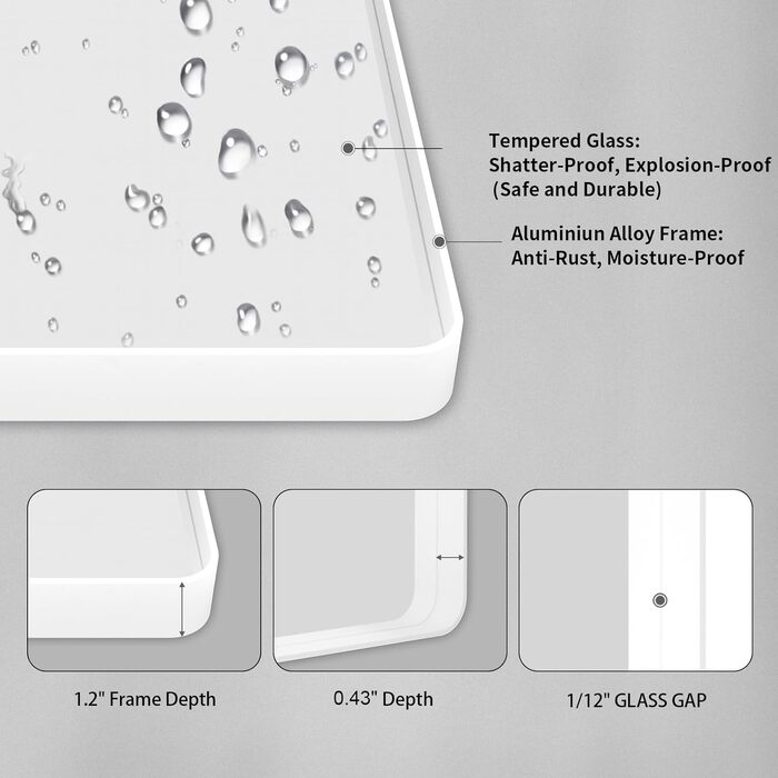 LOAAO Дзеркало для ванної кімнати 61 x 91.4 см з округлим прямокутним кольоровим каркасом, дзеркало для макіяжу, монтаж на стіну, загартоване скло, нержавіюча сталь, горизонтальне/вертикальне встановлення