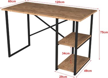 Письмовий стіл Nittedal з полицею Комп'ютерний стіл з ефектом дуба Антикварний стіл для ПК Офісний стіл з 2 полицями Прямокутний металевий каркас (дуб)
