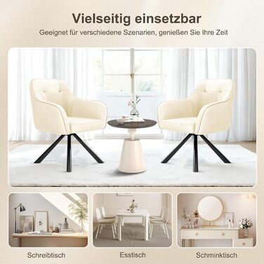 YOUDENOVA Крісла для обідньої кімнати, 360° обертання, з підлокітниками, оксамитові, для обідньої, кухні, вітальні та офісу, набір 2 шт. (Off-white)