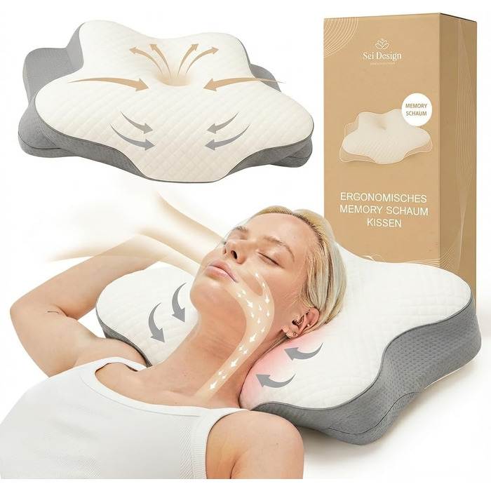 Ортопедична подушка для шиї Sei Design з Memory Foam - для спини та боку, Oeko-Tex®, Lyocell, охолоджуючий чохол