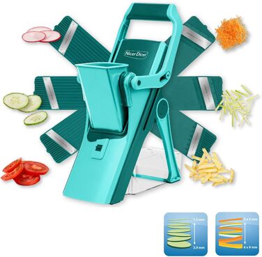 Nicer Dicer Mandoline 12-ти частинний набір для нарізки овочів, слайсер, овочевий гострий ніж, для нарізки соломкою, слайсами, кубиками, кухонний овочевий слайсер, турквіс/зелений