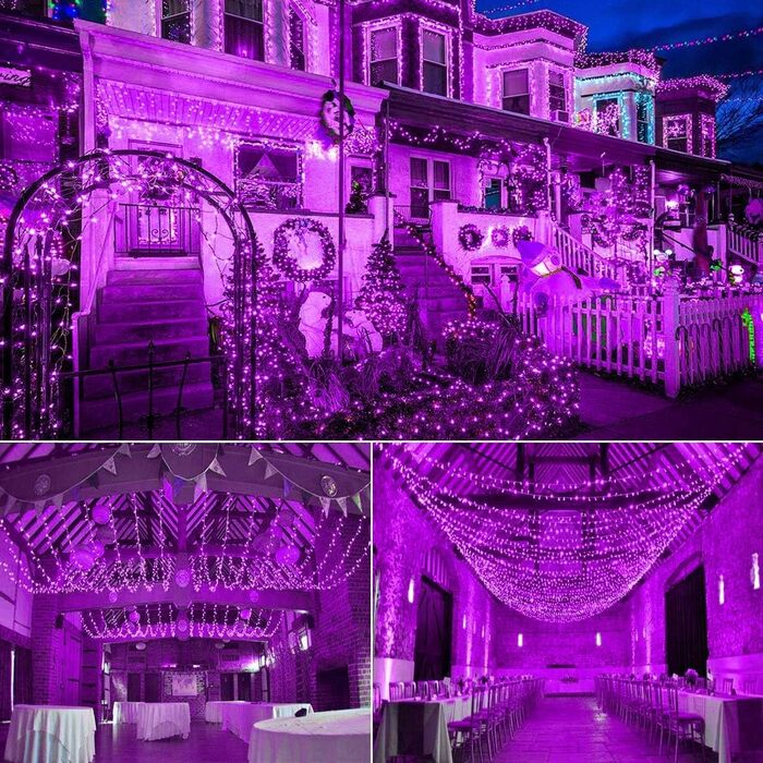 Гірлянда світлодіодна Herbst 35м, 320 LED, фіолетова, для Хелловіну, Різдва, вечірки, саду, дому. Водостійка, 8 режимів, з пам'яттю.