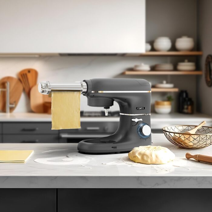 Кухонна машина з тістомісом та спагетницею – 2000W, з нержавіючою сталею, 6.2L, сірий колір