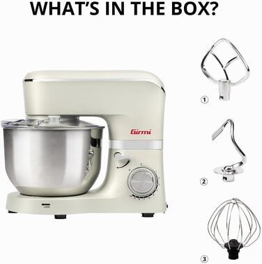 Міксер Girmi IM47 з нержавіючої сталі, 1500 Вт, 6 л, 10 швидкостей, для тіста до 2.4 кг