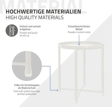 Журнальний столик ML-Design круглий Ø45хВ52 см з металу, журнальний столик зі знімним підносом, складний, стійкий, стійкий, стіл для вітальні, журнальний столик, тумбочка, для напоїв, закусок (білий)