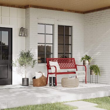 Металева лавка Grand Patio для саду, парку, балкону, на 2-3 особи. Лавка з підлокітниками та спинкою, ретро-стиль, сталь, чавун, колір Bossa Nova Rot