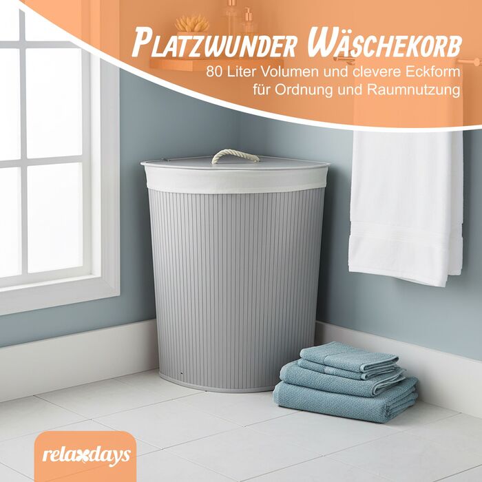 Кошик для білизни кутовий з бамбука Relaxdays з кришкою