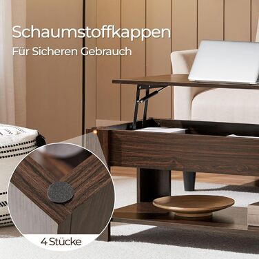 Журнальний столик Yaheetech з регульованою висотою та прихованим місцем для зберігання, 98 x 50 x (42-56) см, колір еспресо